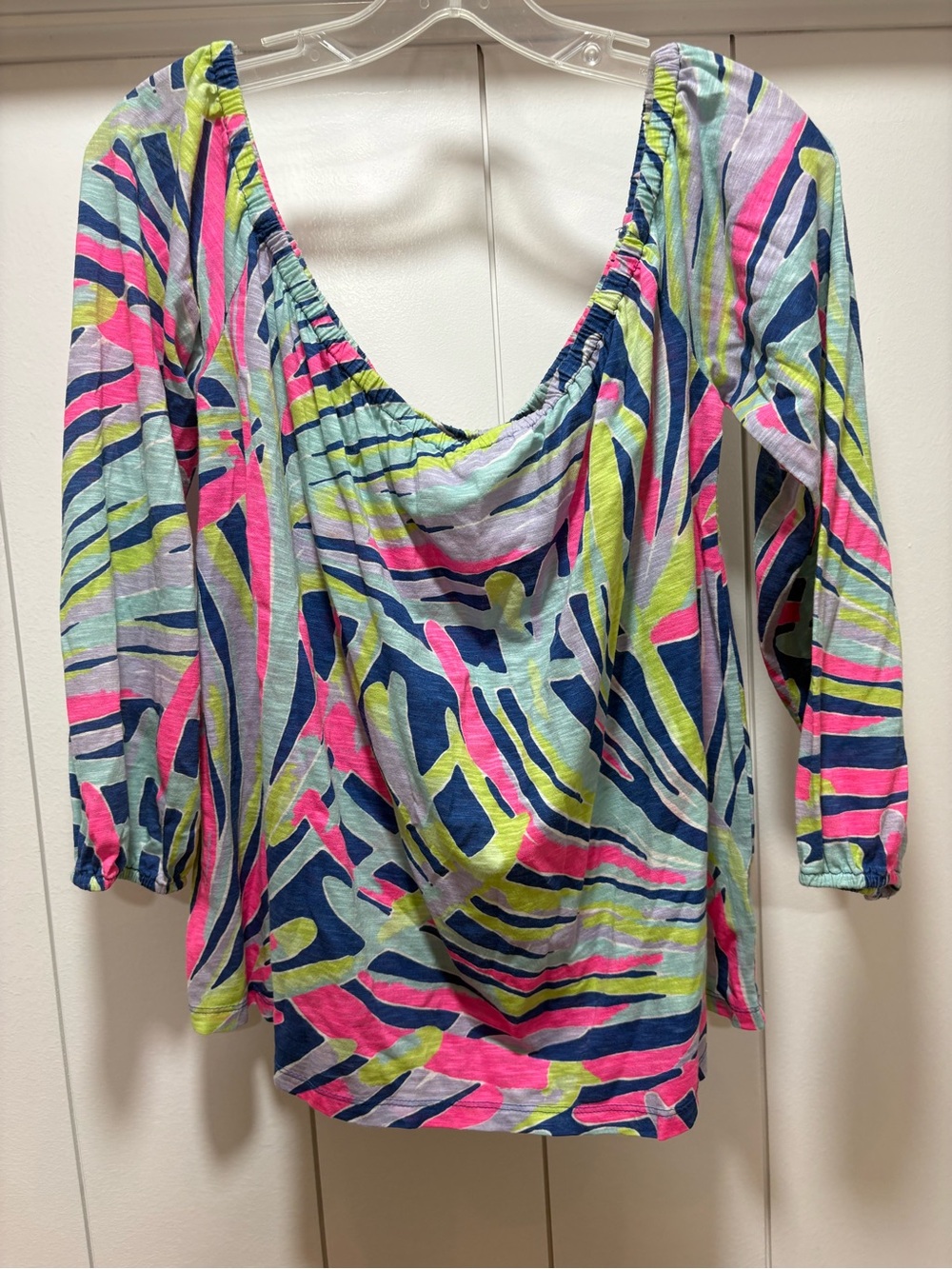 Lilly Pulitzer Enna Knit Off the Shoulder Top Indigo Sea Dreamin Size Medium
